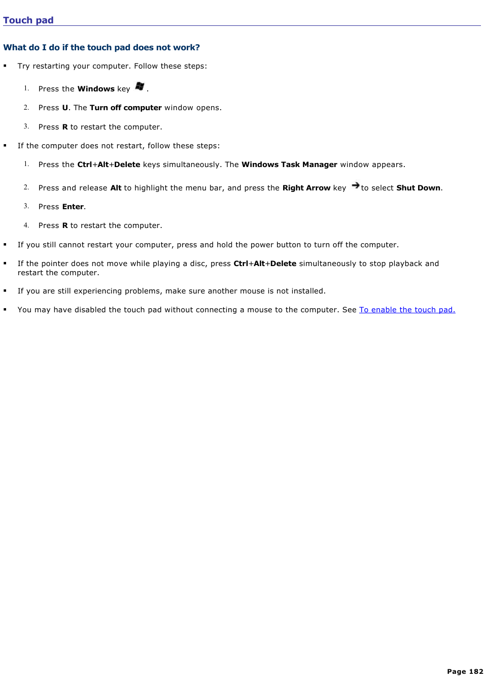 Touch pad | Sony VGN-B100P User Manual | Page 182 / 205