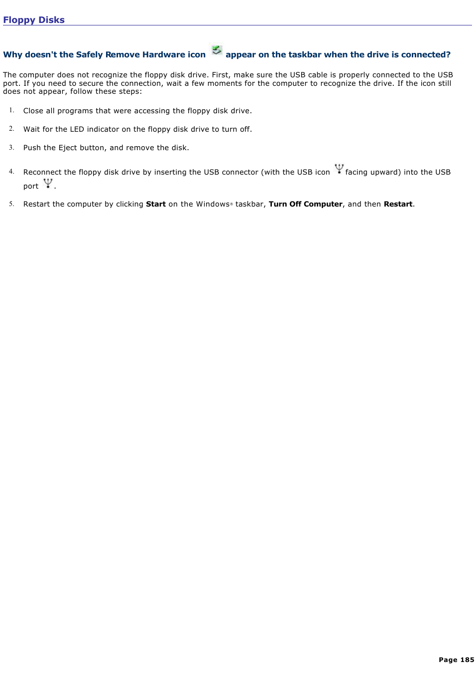 Floppy disks | Sony VGN-B100P User Manual | Page 185 / 205