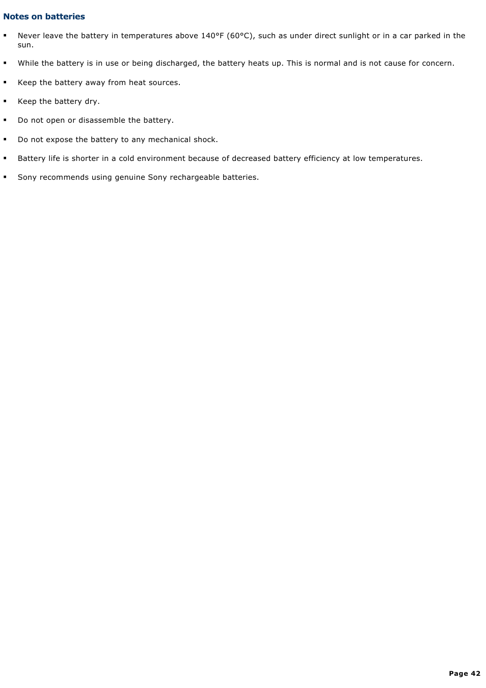 Notes on batteries | Sony VGN-B100P User Manual | Page 42 / 205