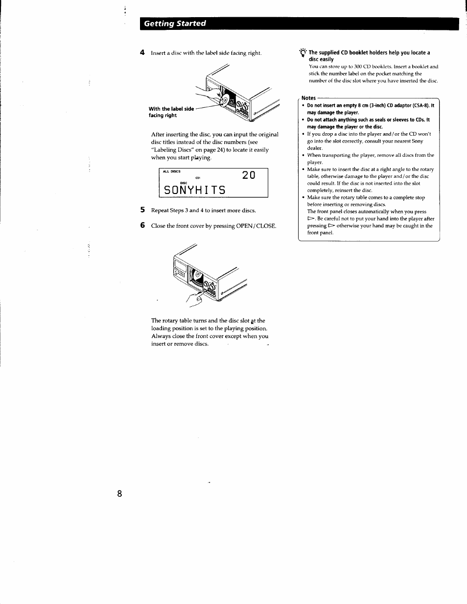 Notes | Sony CDP-CX300 User Manual | Page 8 / 34