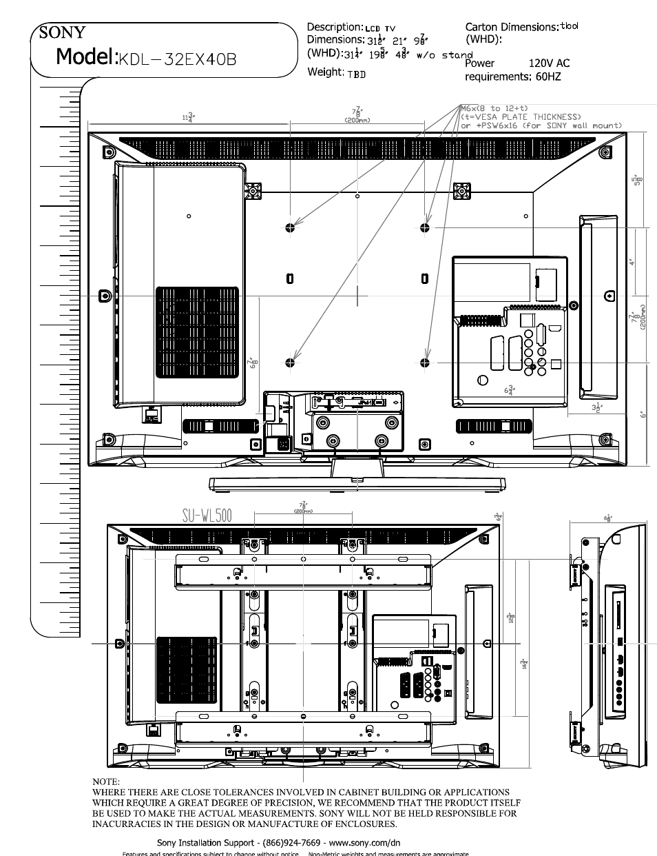 Model | Sony KDL-32EX40B User Manual | Page 2 / 2