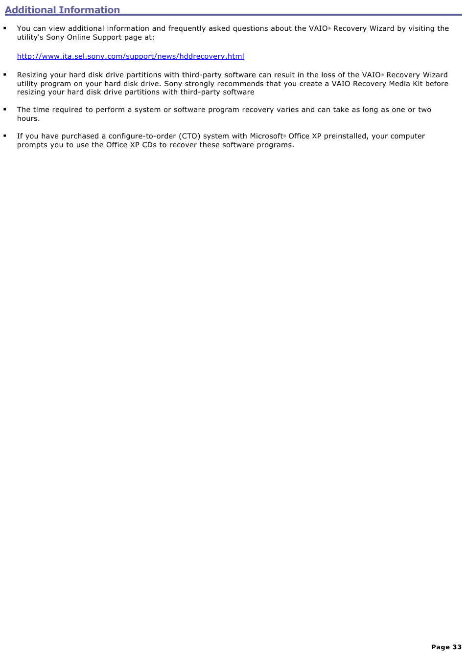 Additional information | Sony VGN-T340P User Manual | Page 33 / 49