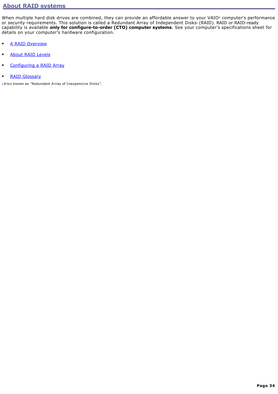 About raid systems | Sony VGN-T340P User Manual | Page 34 / 49