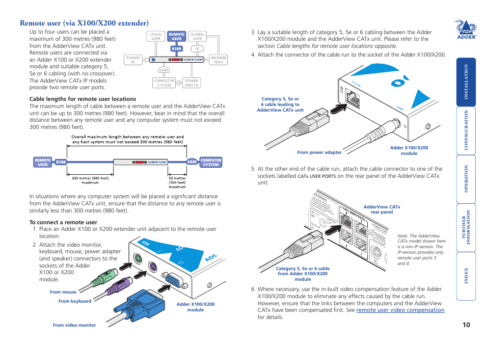 Remote user (via x100/x200 extender), Remote user, Via x100 extender) | Adder Technology AdderView CATx EPS-S8 User Manual | Page 11 / 115