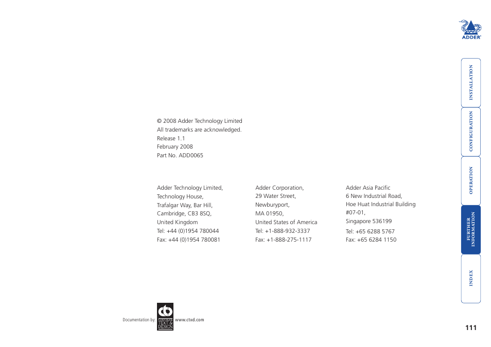 Adder Technology AdderView CATx EPS-S8 User Manual | Page 112 / 115