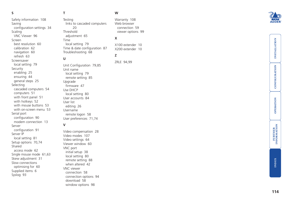 Adder Technology AdderView CATx EPS-S8 User Manual | Page 115 / 115