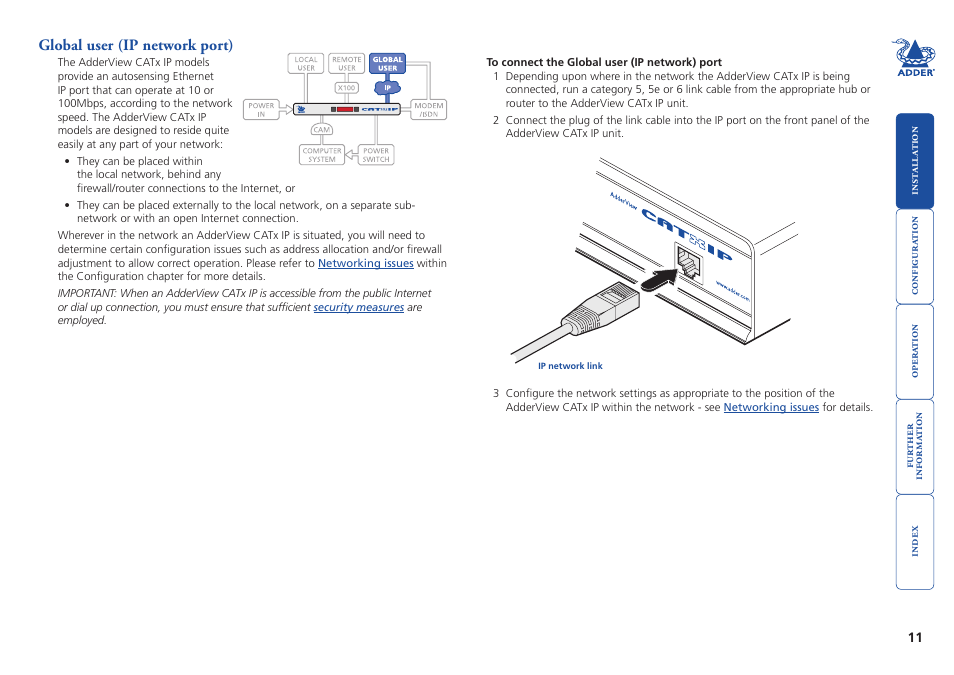 Global user (ip network port), Global user, Ip network port) | Adder Technology AdderView CATx EPS-S8 User Manual | Page 12 / 115