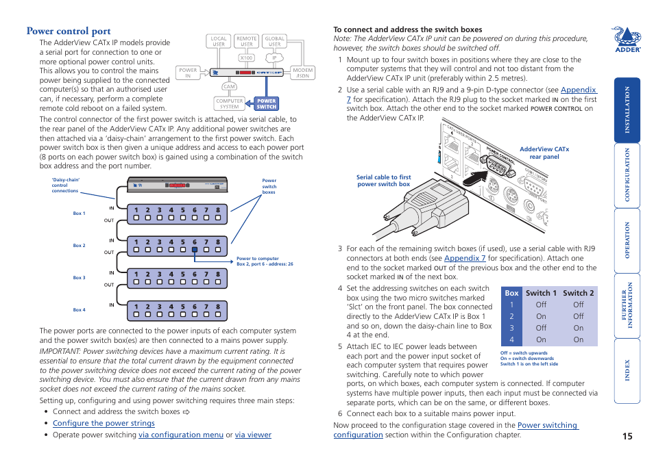 Power control port, Computer power, Control switching | Adder Technology AdderView CATx EPS-S8 User Manual | Page 16 / 115