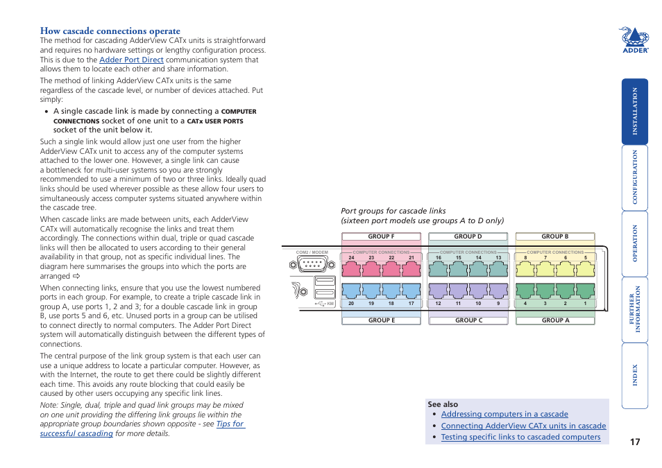 How cascade connections operate | Adder Technology AdderView CATx EPS-S8 User Manual | Page 18 / 115