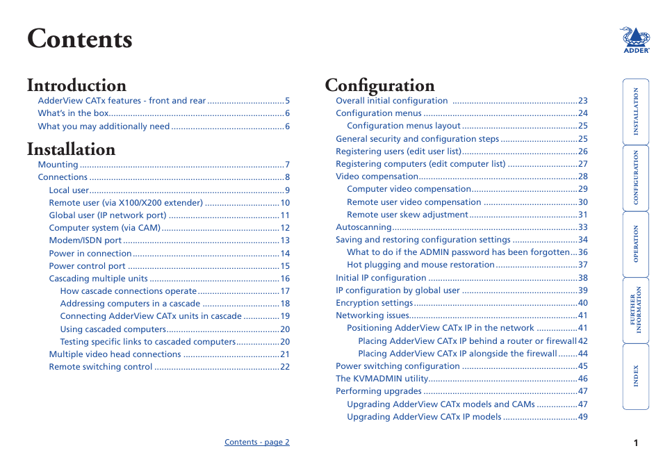 Adder Technology AdderView CATx EPS-S8 User Manual | Page 2 / 115