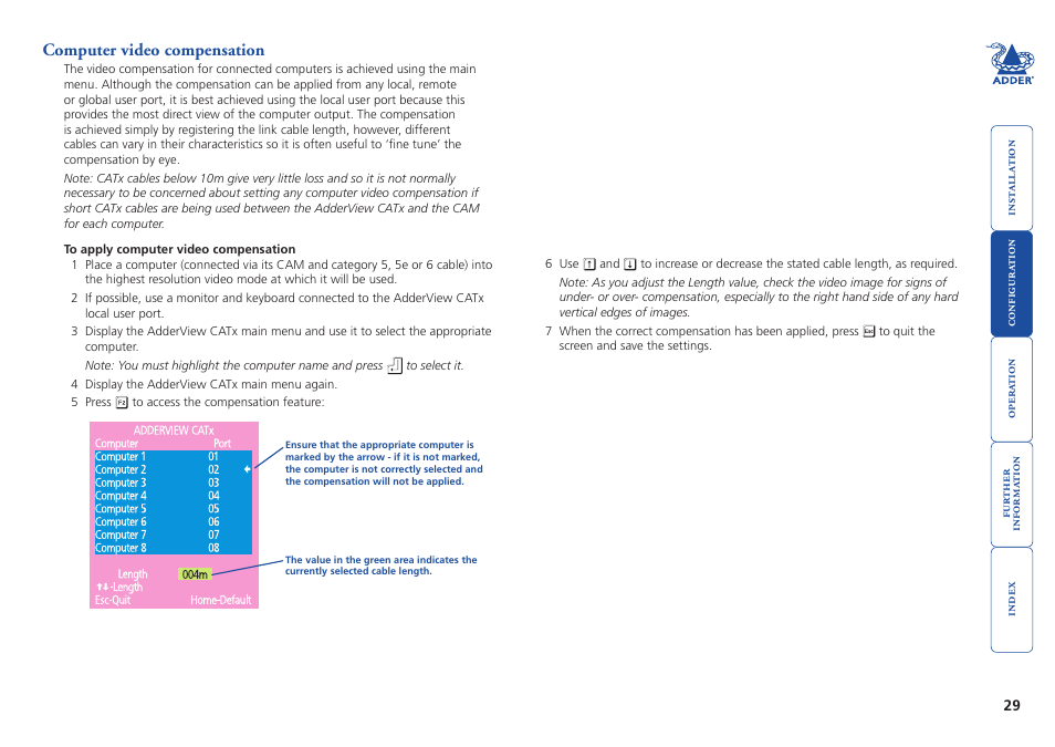 Computer video compensation, Computer video, Compensation | Adder Technology AdderView CATx EPS-S8 User Manual | Page 30 / 115