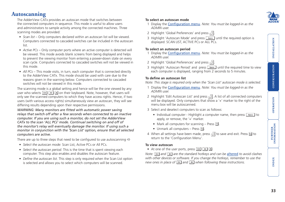 Autoscanning | Adder Technology AdderView CATx EPS-S8 User Manual | Page 34 / 115