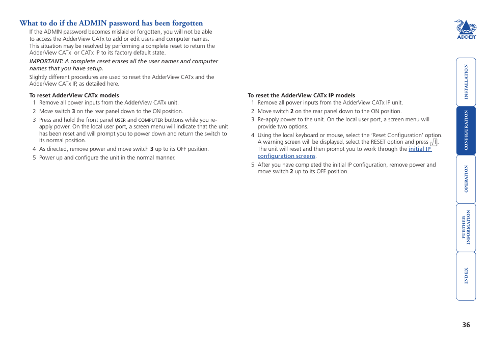 Adder Technology AdderView CATx EPS-S8 User Manual | Page 37 / 115