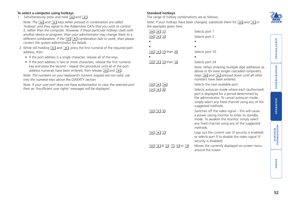 Using hotkeys | Adder Technology AdderView CATx EPS-S8 User Manual | Page 53 / 115