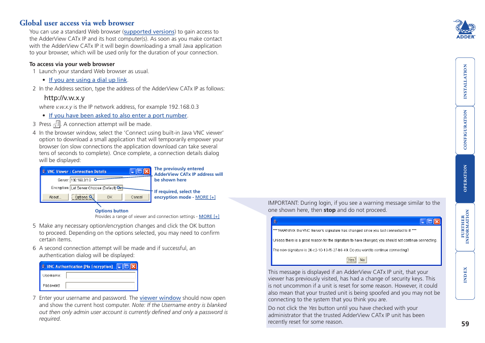 Global user access via web browser, A standard browser that supports java, Browser | Adder Technology AdderView CATx EPS-S8 User Manual | Page 60 / 115