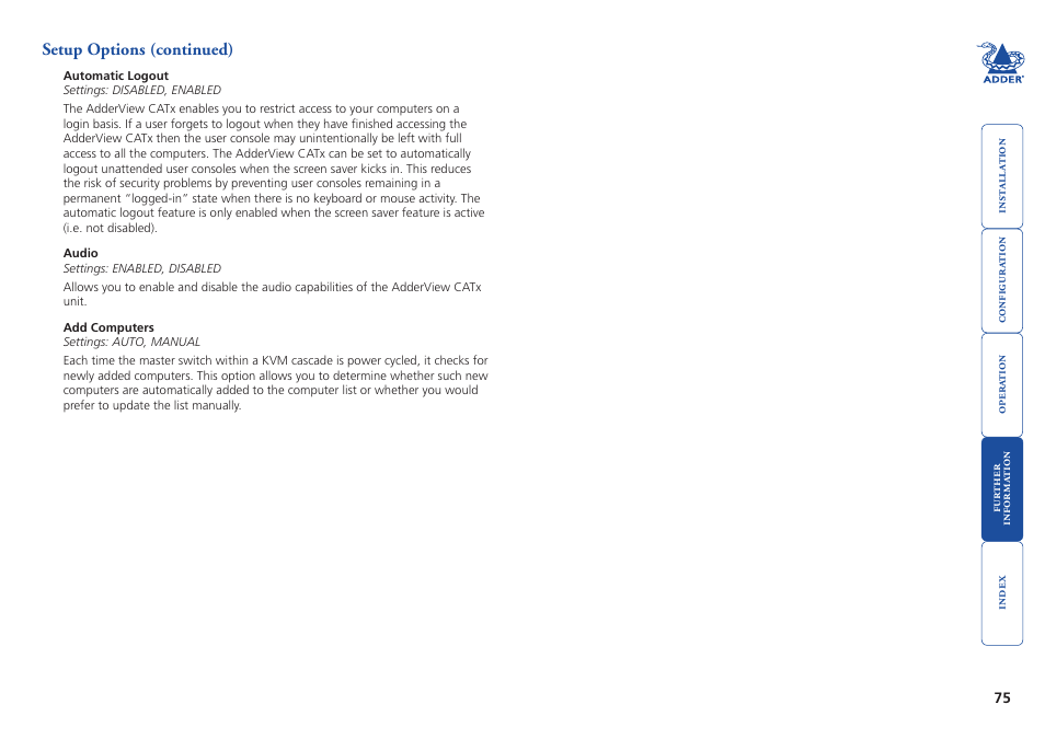 Adder Technology AdderView CATx EPS-S8 User Manual | Page 76 / 115