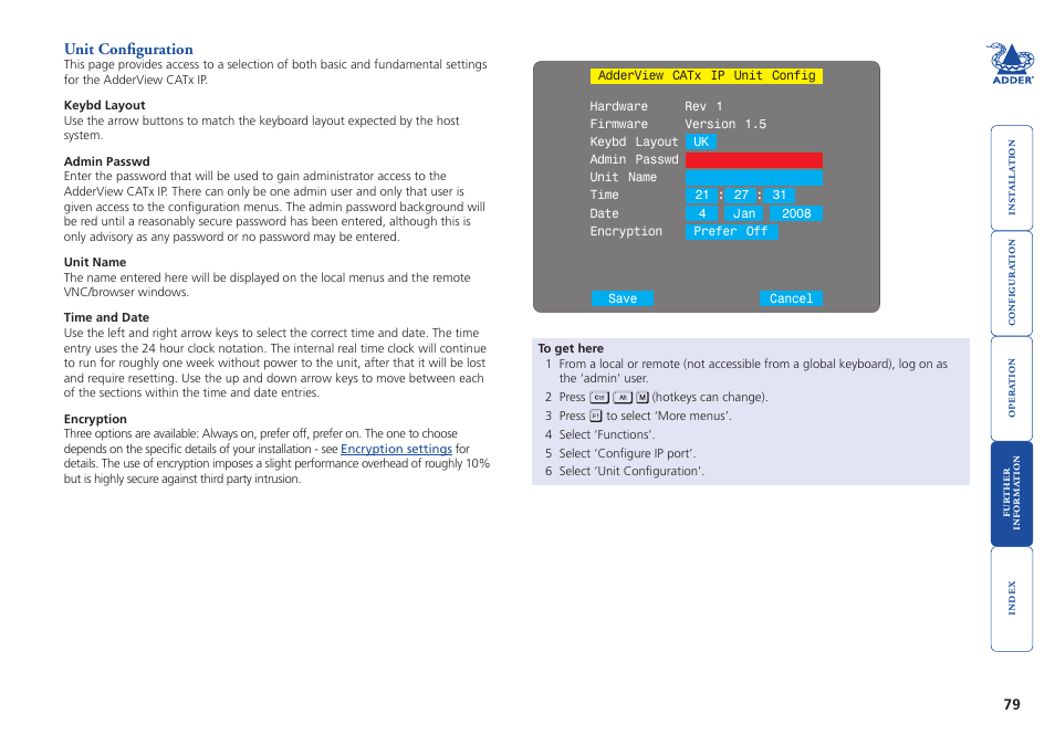 Unit configuration, Standard configuration menu | Adder Technology AdderView CATx EPS-S8 User Manual | Page 80 / 115