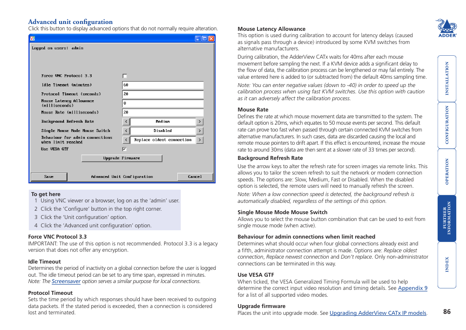 Advanced unit configuration | Adder Technology AdderView CATx EPS-S8 User Manual | Page 87 / 115