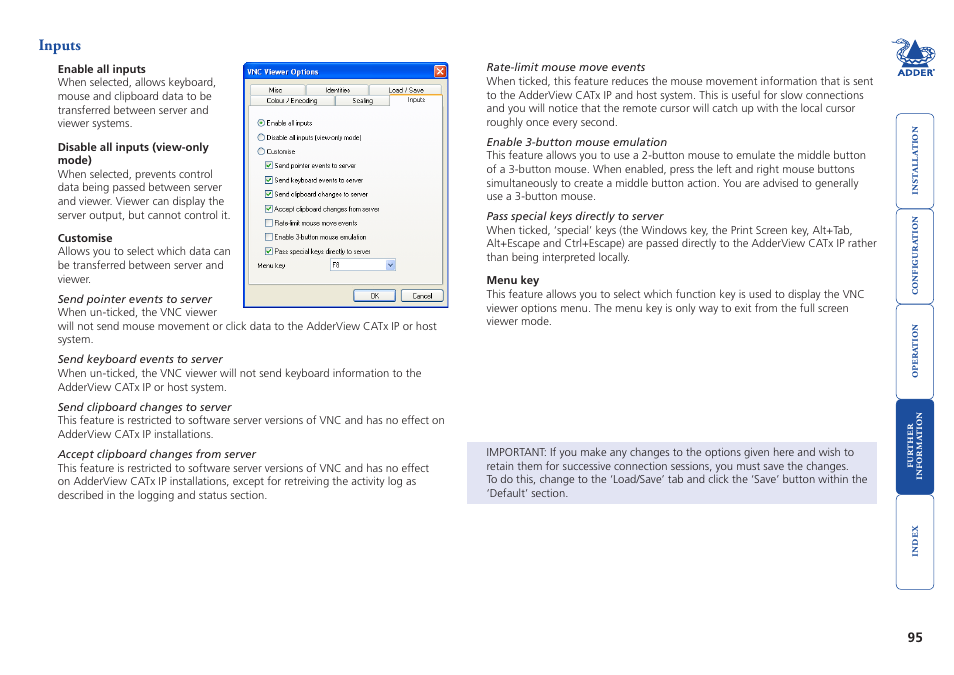 Inputs | Adder Technology AdderView CATx EPS-S8 User Manual | Page 96 / 115