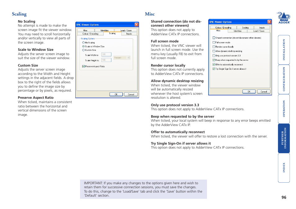 Scaling, Misc, Scaling misc | Adder Technology AdderView CATx EPS-S8 User Manual | Page 97 / 115