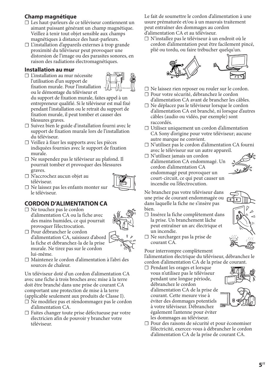 Cordon d’alimentation ca | Sony KDL-40EX621 User Manual | Page 11 / 20