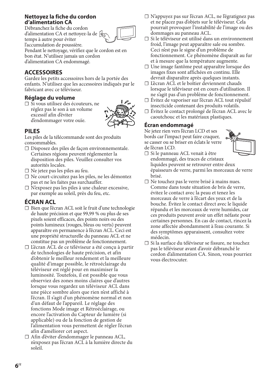 Accessoires, Piles, Écran acl | Sony KDL-40EX621 User Manual | Page 12 / 20