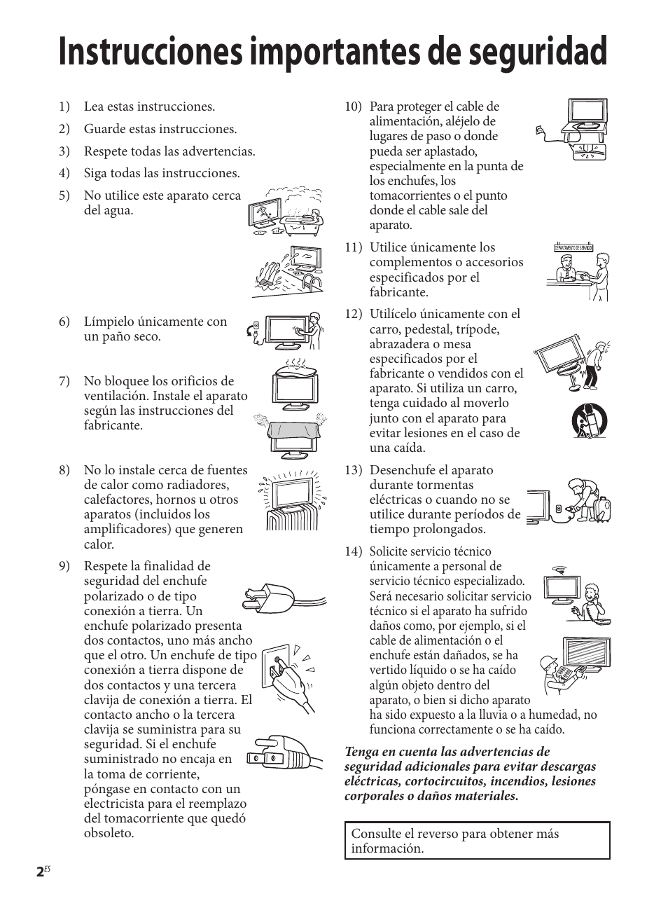 Instrucciones importantes de seguridad | Sony KDL-40EX621 User Manual | Page 14 / 20