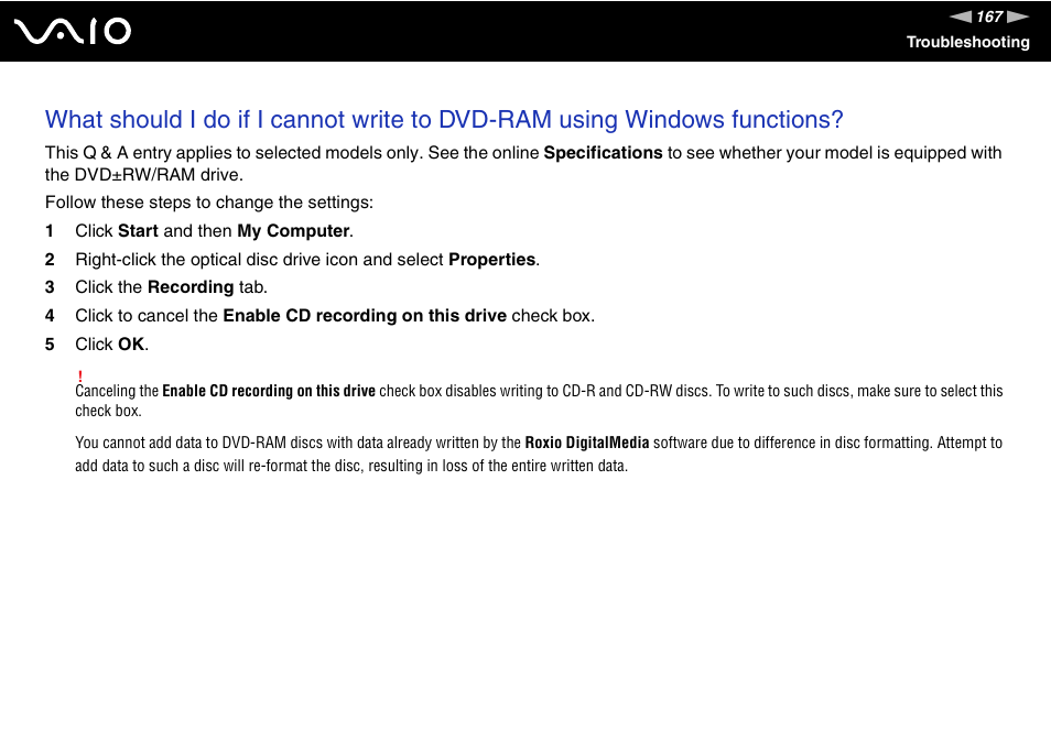 Sony VGN-TX750P User Manual | Page 167 / 195