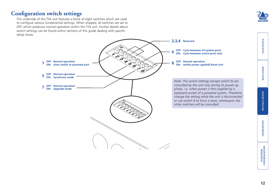 Configuration switch settings, Configuration.switch.settings | Adder Technology Adder TS4 User Manual | Page 13 / 22