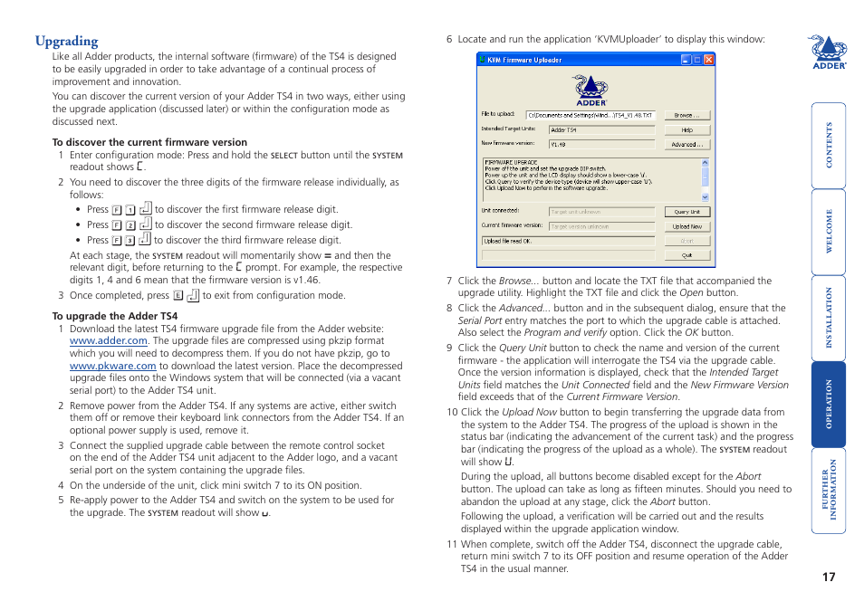 Upgrading, For details | Adder Technology Adder TS4 User Manual | Page 18 / 22