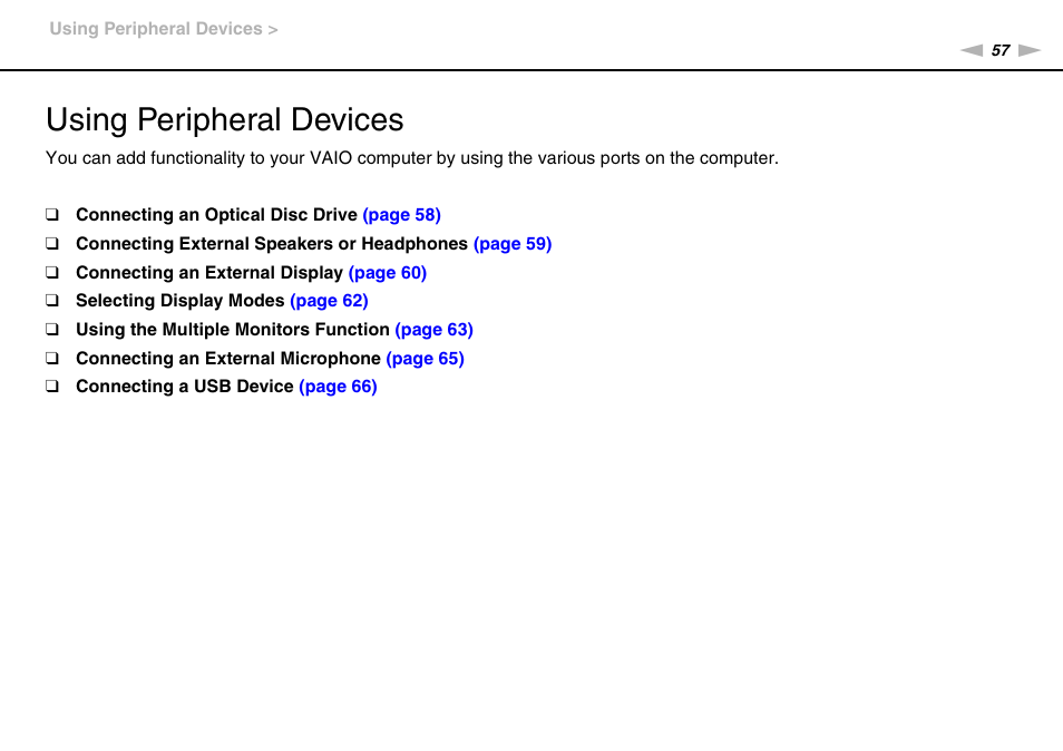 Using peripheral devices | Sony VPCW121AX User Manual | Page 57 / 128