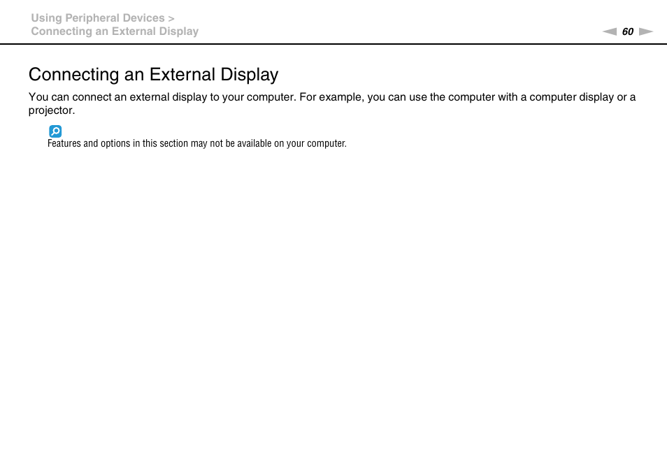 Connecting an external display | Sony VPCW121AX User Manual | Page 60 / 128