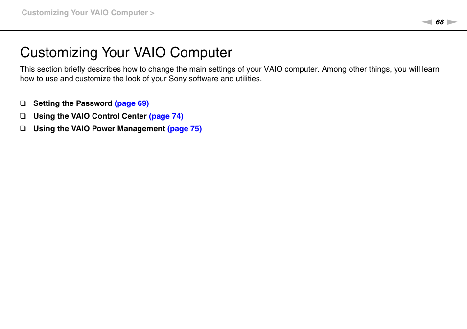 Customizing your vaio computer | Sony VPCW121AX User Manual | Page 68 / 128