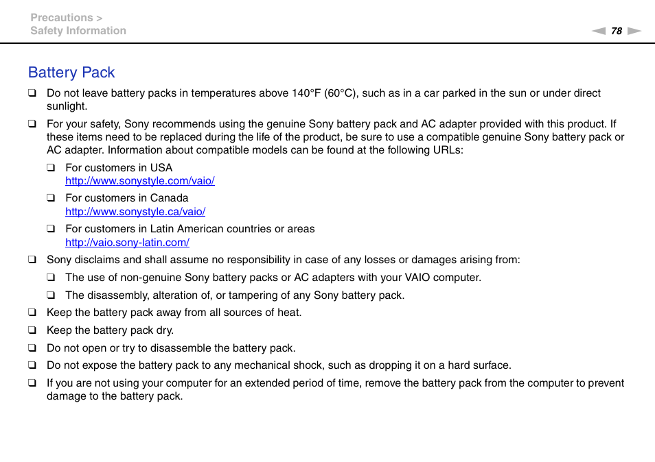 Battery pack | Sony VPCW121AX User Manual | Page 78 / 128
