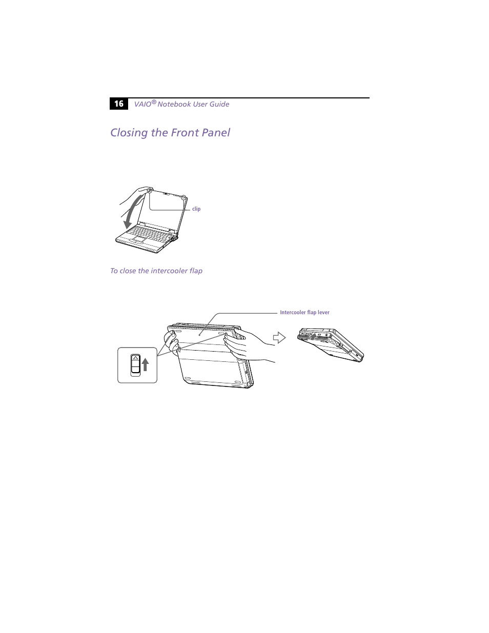 Closing the front panel | Sony PCG-XG19 User Manual | Page 28 / 108