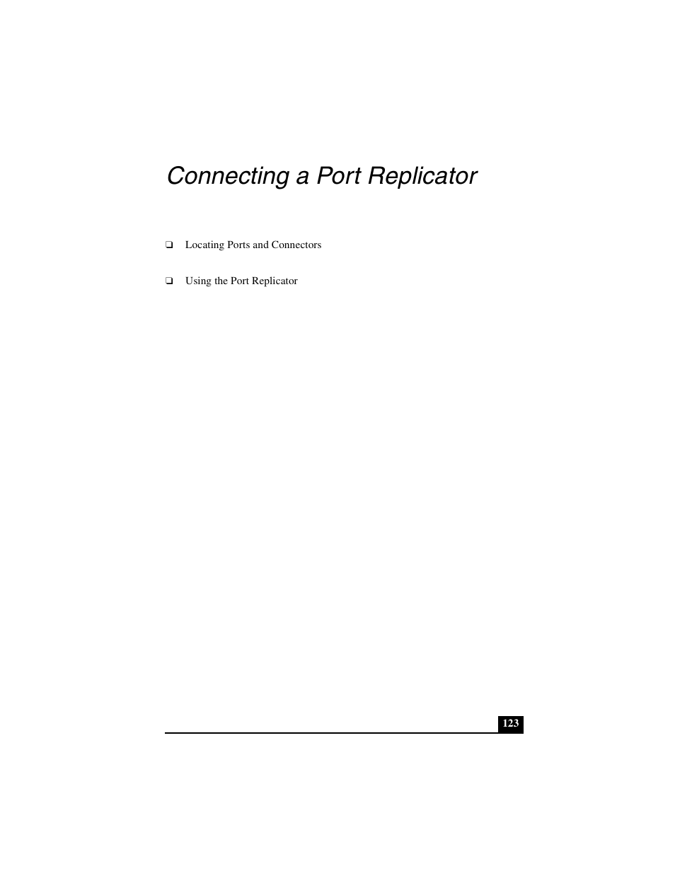 Connecting a port replicator | Sony PCG-GRX690P User Manual | Page 123 / 222