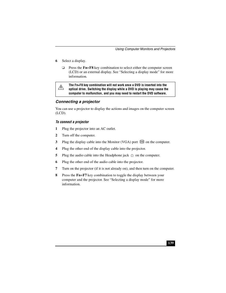 Connecting a projector | Sony PCG-GRX690P User Manual | Page 139 / 222