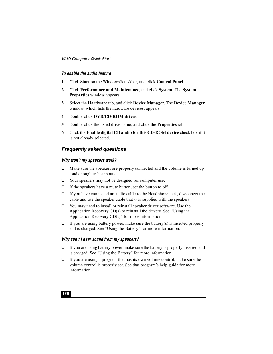 Frequently asked questions | Sony PCG-GRX690P User Manual | Page 150 / 222