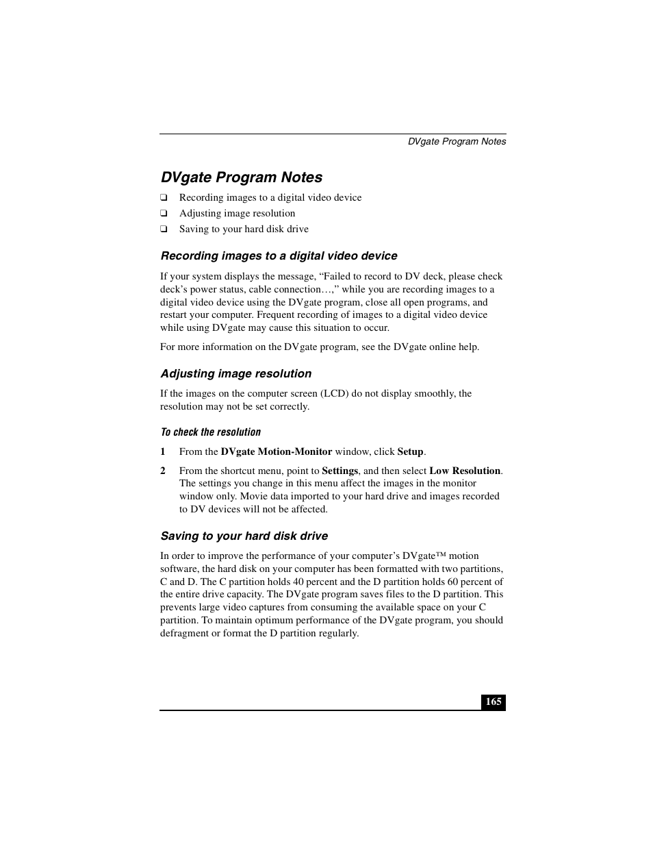 Dvgate program notes | Sony PCG-GRX690P User Manual | Page 165 / 222