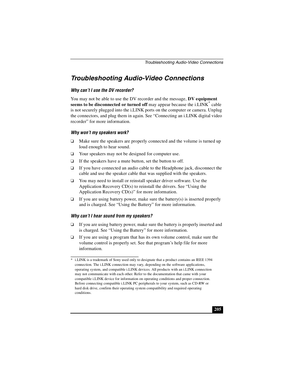 Troubleshooting audio-video connections | Sony PCG-GRX690P User Manual | Page 205 / 222