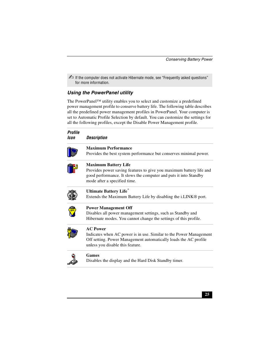 Using the powerpanel utility | Sony PCG-GRX690P User Manual | Page 25 / 222