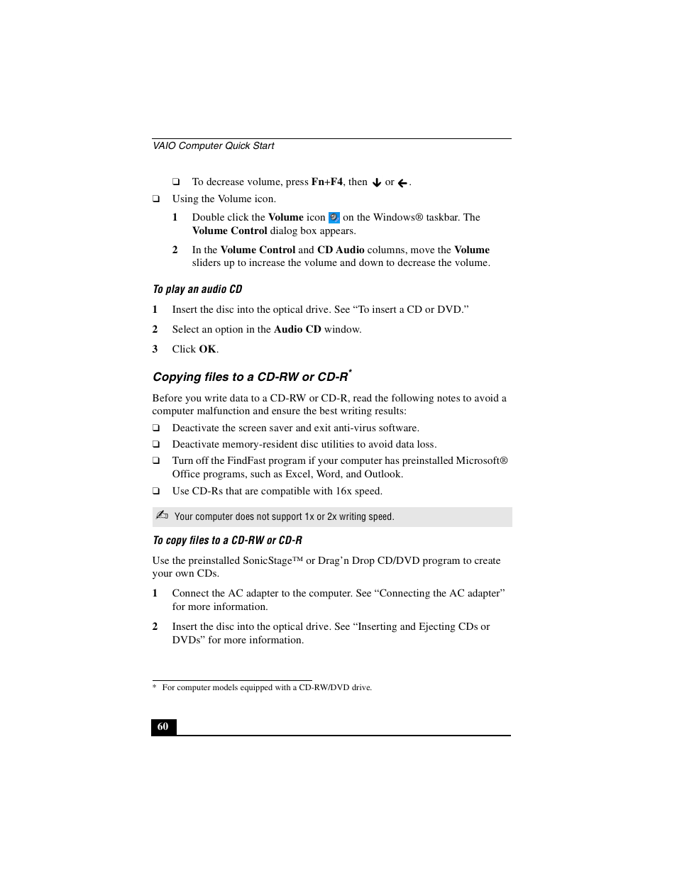 Copying files to a cd-rw or cd-r | Sony PCG-GRX690P User Manual | Page 60 / 222