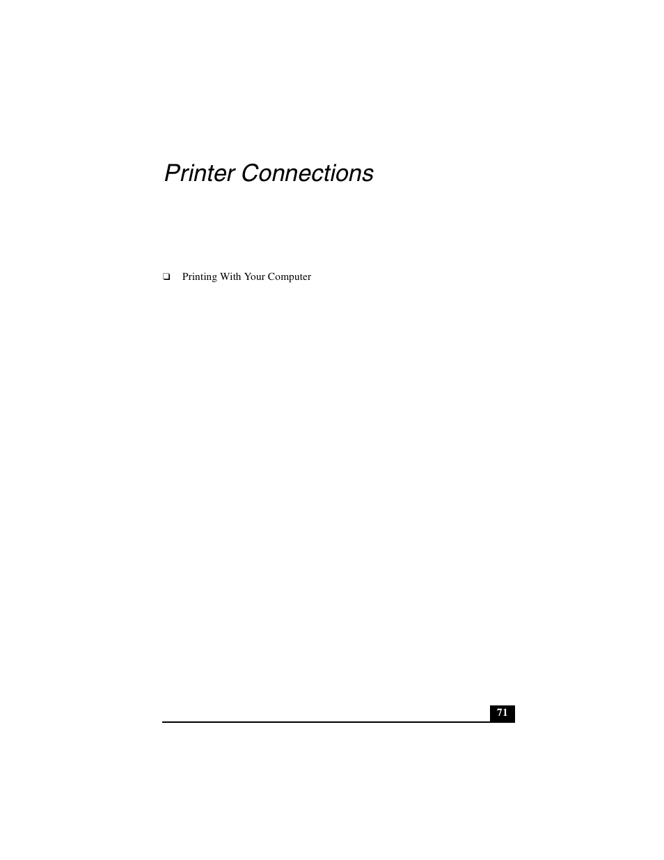 Printer connections | Sony PCG-GRX690P User Manual | Page 71 / 222