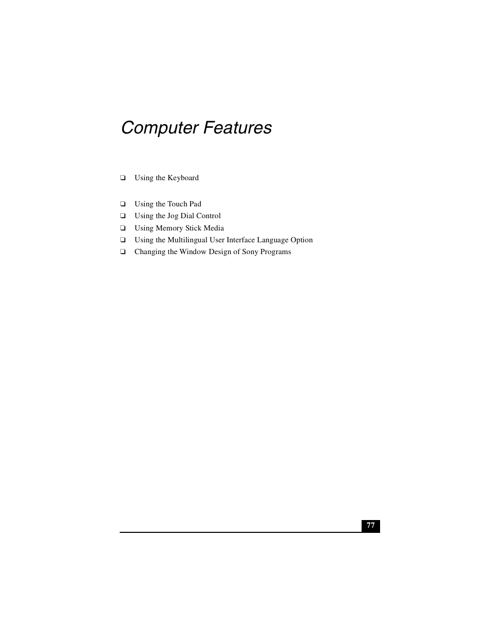 Computer features | Sony PCG-GRX690P User Manual | Page 77 / 222