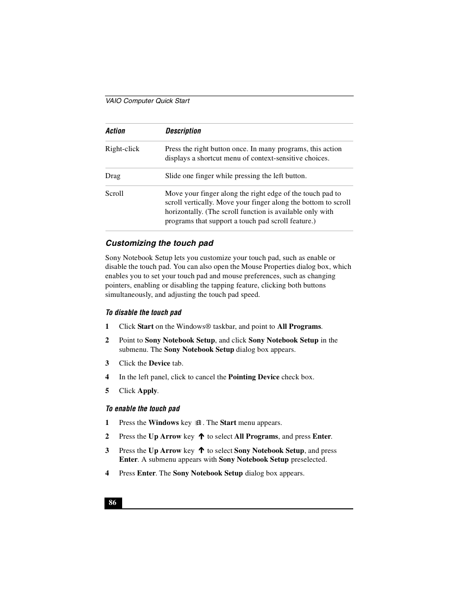 Customizing the touch pad | Sony PCG-GRX690P User Manual | Page 86 / 222