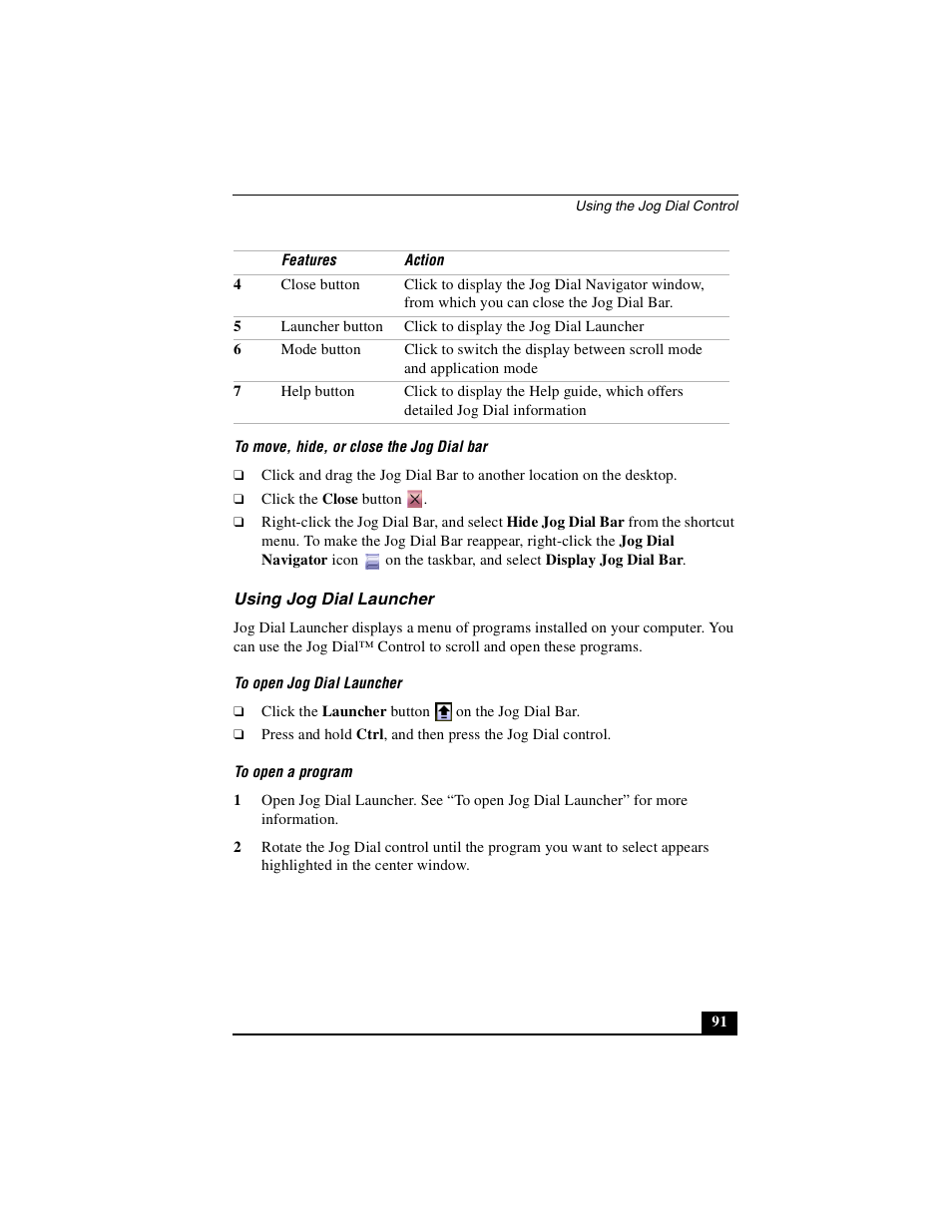 Using jog dial launcher | Sony PCG-GRX690P User Manual | Page 91 / 222