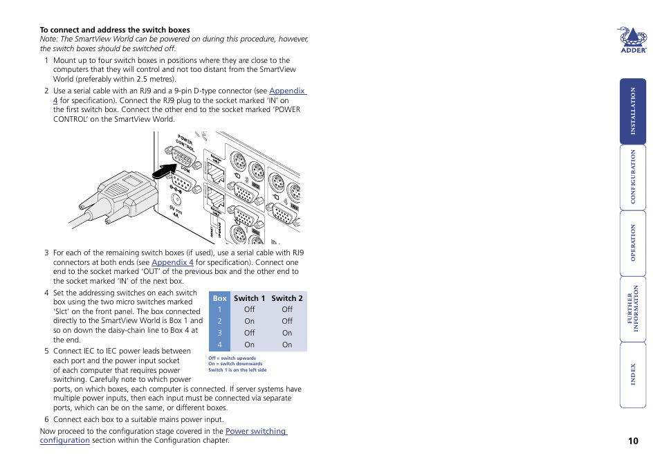 Connect and address the switch boxes | Adder Technology Switch User Manual | Page 11 / 70