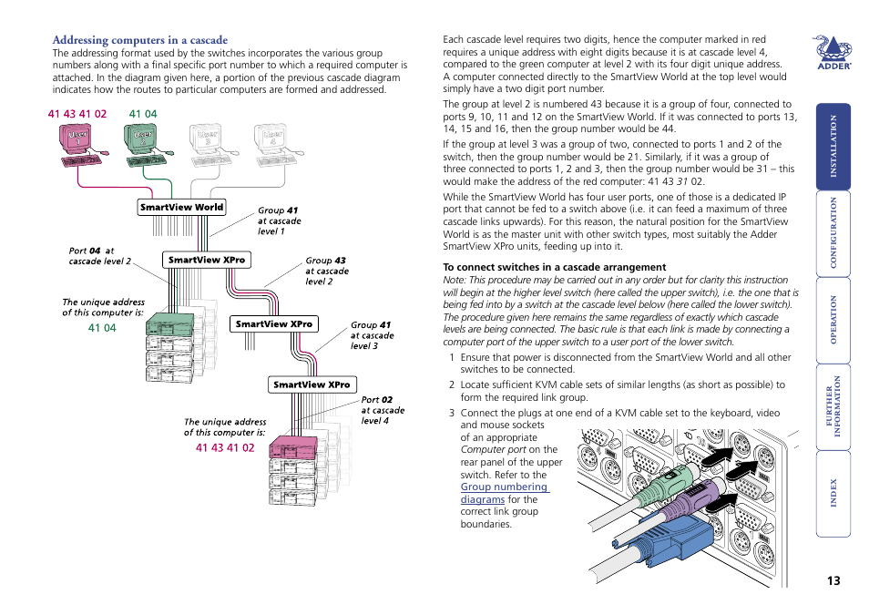 Addressing computers in a cascade | Adder Technology Switch User Manual | Page 14 / 70