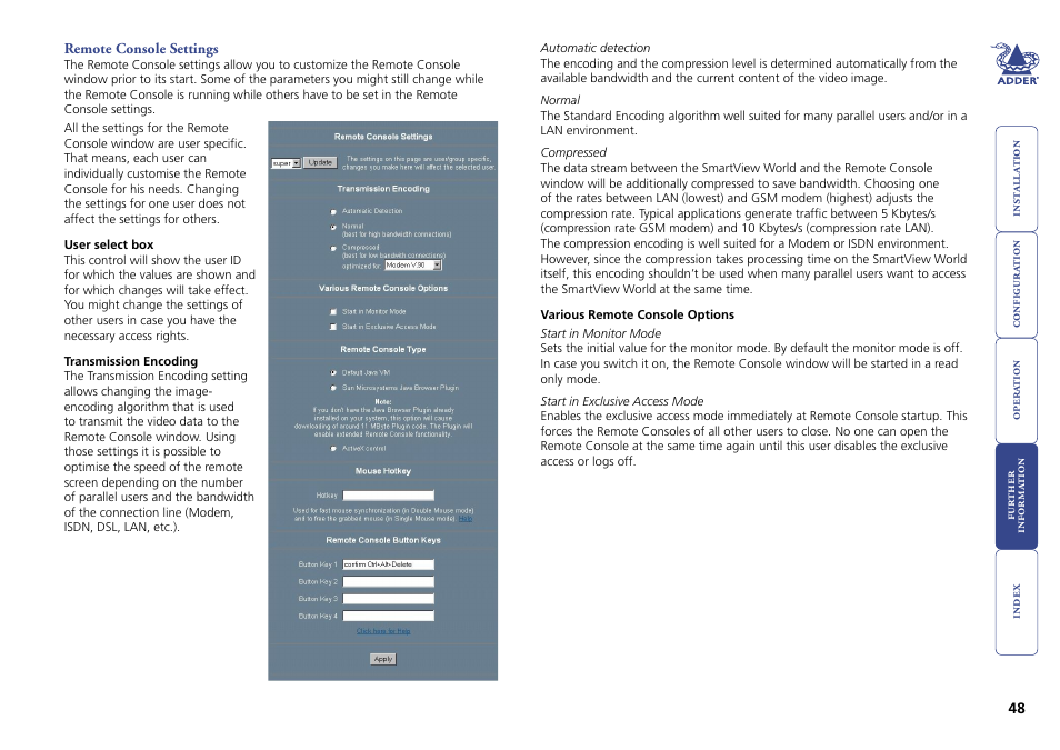 Remote console settings | Adder Technology Switch User Manual | Page 49 / 70
