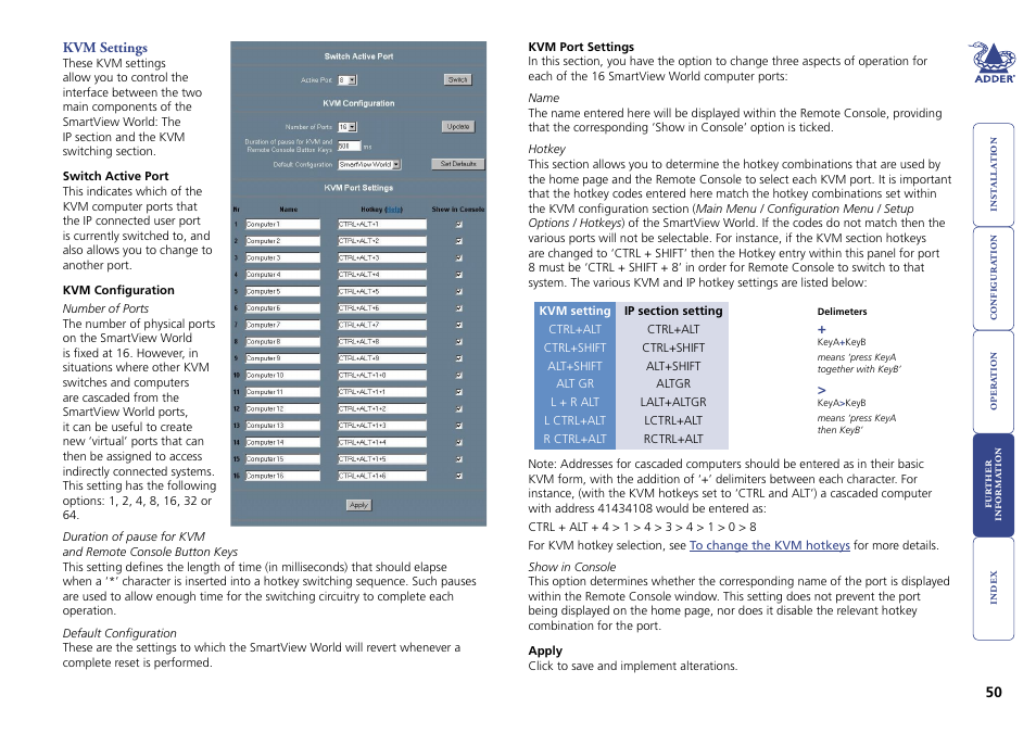 Kvm settings | Adder Technology Switch User Manual | Page 51 / 70